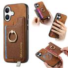 For iPhone 16 Retro Magsafe Cross Leather Ring Holder Card Bag Phone Case(Brown) - 1