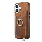 For iPhone 16 Retro Magsafe Cross Leather Ring Holder Card Bag Phone Case(Brown) - 2