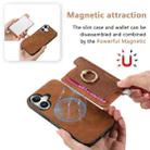 For iPhone 16 Retro Magsafe Cross Leather Ring Holder Card Bag Phone Case(Brown) - 3