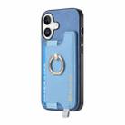 For iPhone 16 Plus Retro Magsafe Cross Leather Ring Holder Card Bag Phone Case(Blue) - 2