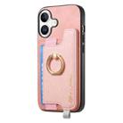 For iPhone 16 Plus Retro Magsafe Cross Leather Ring Holder Card Bag Phone Case(Pink) - 2