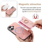 For iPhone 16 Plus Retro Magsafe Cross Leather Ring Holder Card Bag Phone Case(Pink) - 3