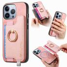 For iPhone 16 Pro Retro Magsafe Cross Leather Ring Holder Card Bag Phone Case(Pink) - 1