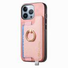 For iPhone 16 Pro Retro Magsafe Cross Leather Ring Holder Card Bag Phone Case(Pink) - 2