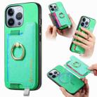 For iPhone 16 Pro Max Retro Magsafe Cross Leather Ring Holder Card Bag Phone Case(Green) - 1