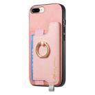 For iPhone 7 / 8 / SE 2022 Retro Magsafe Cross Leather Ring Holder Card Bag Phone Case(Pink) - 2