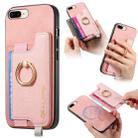 For iPhone 7 Plus / 8 Plus Retro Magsafe Cross Leather Ring Holder Card Bag Phone Case(Pink) - 1