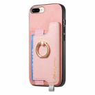 For iPhone 7 Plus / 8 Plus Retro Magsafe Cross Leather Ring Holder Card Bag Phone Case(Pink) - 2