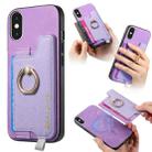 For iPhone X / XS Retro Magsafe Cross Leather Ring Holder Card Bag Phone Case(Purple) - 1