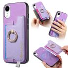 For iPhone XR Retro Magsafe Cross Leather Ring Holder Card Bag Phone Case(Purple) - 1