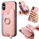 For iPhone XS Max Retro Magsafe Cross Leather Ring Holder Card Bag Phone Case(Pink) - 1