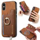 For iPhone XS Max Retro Magsafe Cross Leather Ring Holder Card Bag Phone Case(Brown) - 1