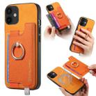 For iPhone 11 Retro Magsafe Cross Leather Ring Holder Card Bag Phone Case(Yellow) - 1