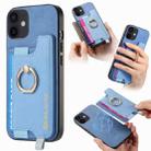 For iPhone 11 Retro Magsafe Cross Leather Ring Holder Card Bag Phone Case(Blue) - 1