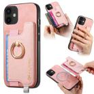 For iPhone 11 Retro Magsafe Cross Leather Ring Holder Card Bag Phone Case(Pink) - 1