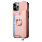 For iPhone 11 Retro Magsafe Cross Leather Ring Holder Card Bag Phone Case(Pink) - 2