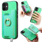 For iPhone 11 Retro Magsafe Cross Leather Ring Holder Card Bag Phone Case(Green) - 1