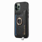 For iPhone 11 Retro Magsafe Cross Leather Ring Holder Card Bag Phone Case(Black) - 2