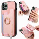 For iPhone 11 Pro Retro Magsafe Cross Leather Ring Holder Card Bag Phone Case(Pink) - 1