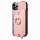 For iPhone 11 Pro Retro Magsafe Cross Leather Ring Holder Card Bag Phone Case(Pink) - 2