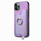 For iPhone 11 Pro Retro Magsafe Cross Leather Ring Holder Card Bag Phone Case(Purple) - 2