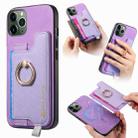 For iPhone 11 Pro Max Retro Magsafe Cross Leather Ring Holder Card Bag Phone Case(Purple) - 1