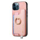 For iPhone 12 / 12 Pro Retro Magsafe Cross Leather Ring Holder Card Bag Phone Case(Pink) - 2