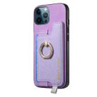 For iPhone 12 / 12 Pro Retro Magsafe Cross Leather Ring Holder Card Bag Phone Case(Purple) - 2