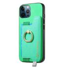 For iPhone 12 / 12 Pro Retro Magsafe Cross Leather Ring Holder Card Bag Phone Case(Green) - 2