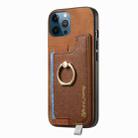 For iPhone 12 / 12 Pro Retro Magsafe Cross Leather Ring Holder Card Bag Phone Case(Brown) - 2