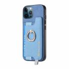 For iPhone 12 Pro Max Retro Magsafe Cross Leather Ring Holder Card Bag Phone Case(Blue) - 2