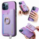 For iPhone 12 Pro Max Retro Magsafe Cross Leather Ring Holder Card Bag Phone Case(Purple) - 1