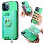 For iPhone 12 Pro Max Retro Magsafe Cross Leather Ring Holder Card Bag Phone Case(Green) - 1