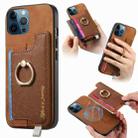 For iPhone 12 Pro Max Retro Magsafe Cross Leather Ring Holder Card Bag Phone Case(Brown) - 1