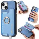 For iPhone 13 Retro Magsafe Cross Leather Ring Holder Card Bag Phone Case(Blue) - 1