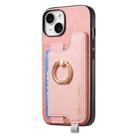 For iPhone 13 Retro Magsafe Cross Leather Ring Holder Card Bag Phone Case(Pink) - 2