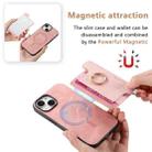 For iPhone 13 Retro Magsafe Cross Leather Ring Holder Card Bag Phone Case(Pink) - 3