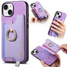 For iPhone 13 Retro Magsafe Cross Leather Ring Holder Card Bag Phone Case(Purple) - 1