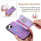 For iPhone 13 Retro Magsafe Cross Leather Ring Holder Card Bag Phone Case(Purple) - 3