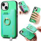 For iPhone 13 Retro Magsafe Cross Leather Ring Holder Card Bag Phone Case(Green) - 1