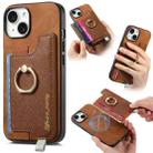 For iPhone 13 Retro Magsafe Cross Leather Ring Holder Card Bag Phone Case(Brown) - 1