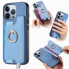 For iPhone 13 Pro Retro Magsafe Cross Leather Ring Holder Card Bag Phone Case(Blue) - 1