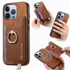 For iPhone 13 Pro Retro Magsafe Cross Leather Ring Holder Card Bag Phone Case(Brown) - 1