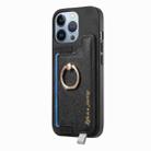 For iPhone 13 Pro Max Retro Magsafe Cross Leather Ring Holder Card Bag Phone Case(Black) - 2