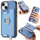 For iPhone 14 Retro Magsafe Cross Leather Ring Holder Card Bag Phone Case(Blue) - 1