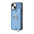 For iPhone 14 Retro Magsafe Cross Leather Ring Holder Card Bag Phone Case(Blue) - 2