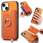 For iPhone 14 Plus Retro Magsafe Cross Leather Ring Holder Card Bag Phone Case(Yellow) - 1