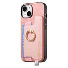 For iPhone 14 Plus Retro Magsafe Cross Leather Ring Holder Card Bag Phone Case(Pink) - 2