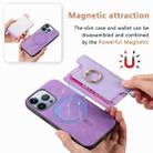 For iPhone 15 Retro Magsafe Cross Leather Ring Holder Card Bag Phone Case(Purple) - 3