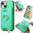 For iPhone 15 Retro Magsafe Cross Leather Ring Holder Card Bag Phone Case(Green) - 1